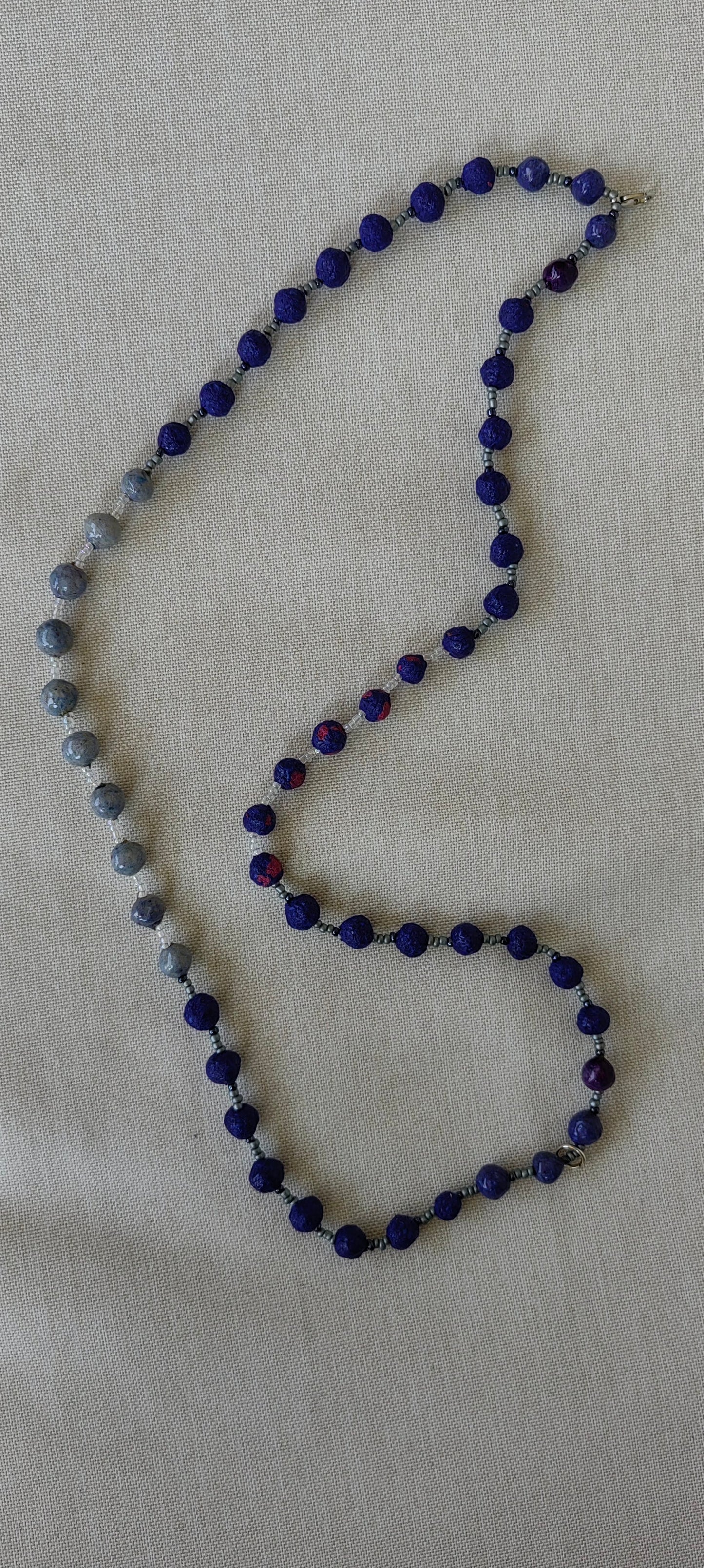 Paper Mache Beaded Necklace - Mixed (Blue - Grey)