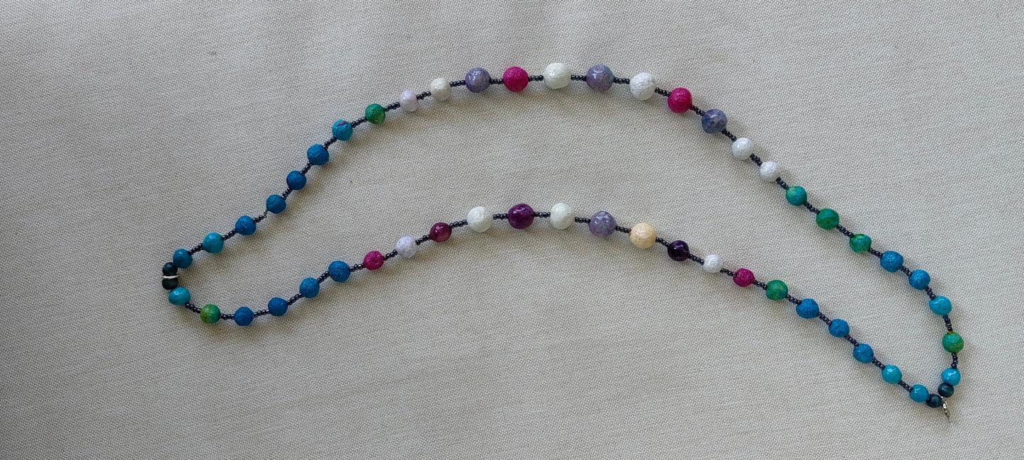 Paper Mache Beaded Necklace - Mixed (Blue - Pink - White)
