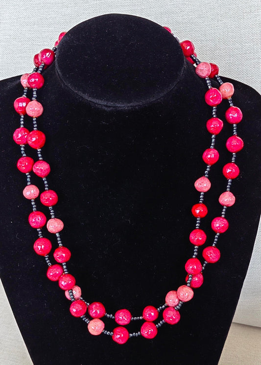 Paper Mache Beaded Necklace - Pink