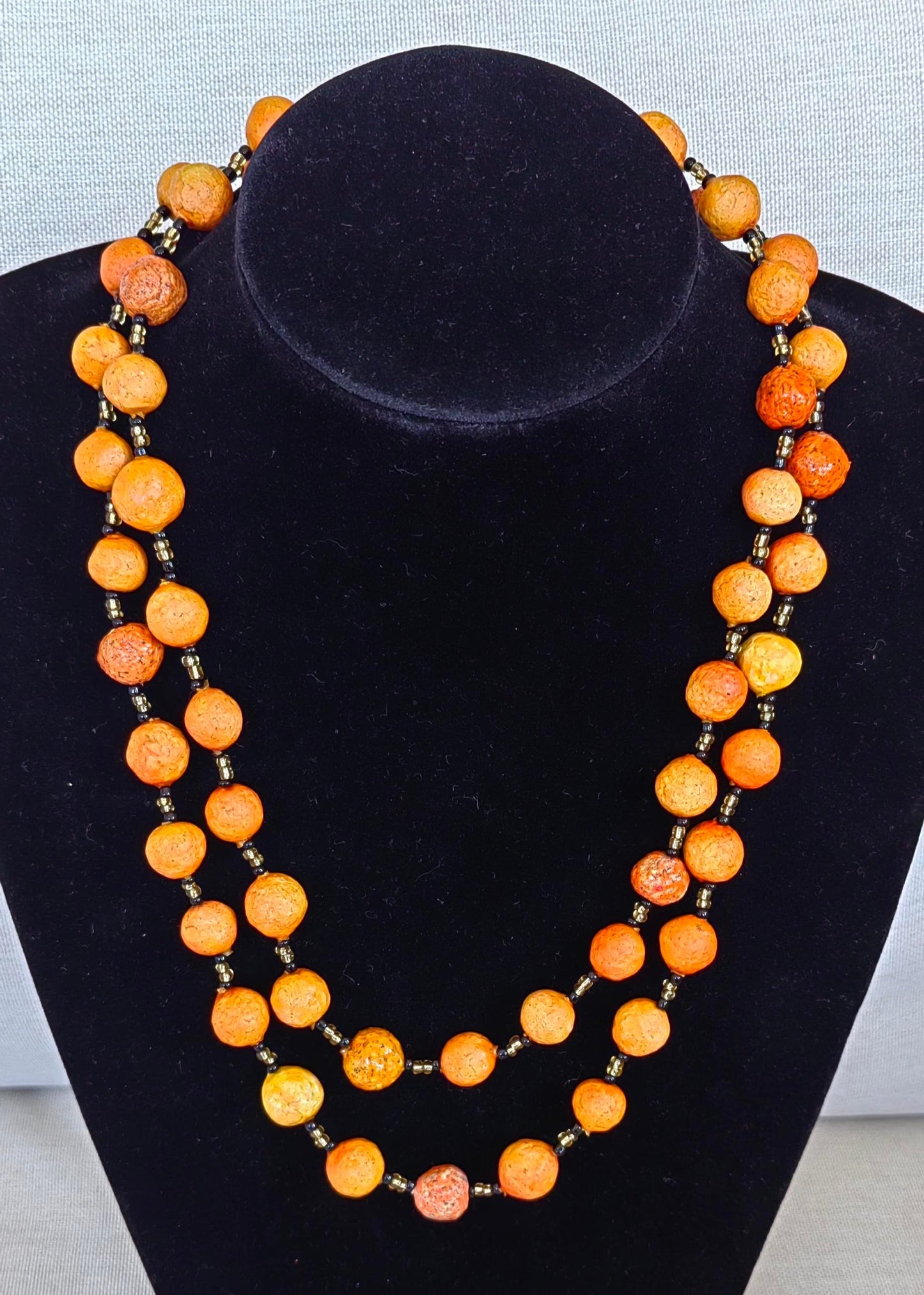 Paper Mache Beaded Necklace - Orange