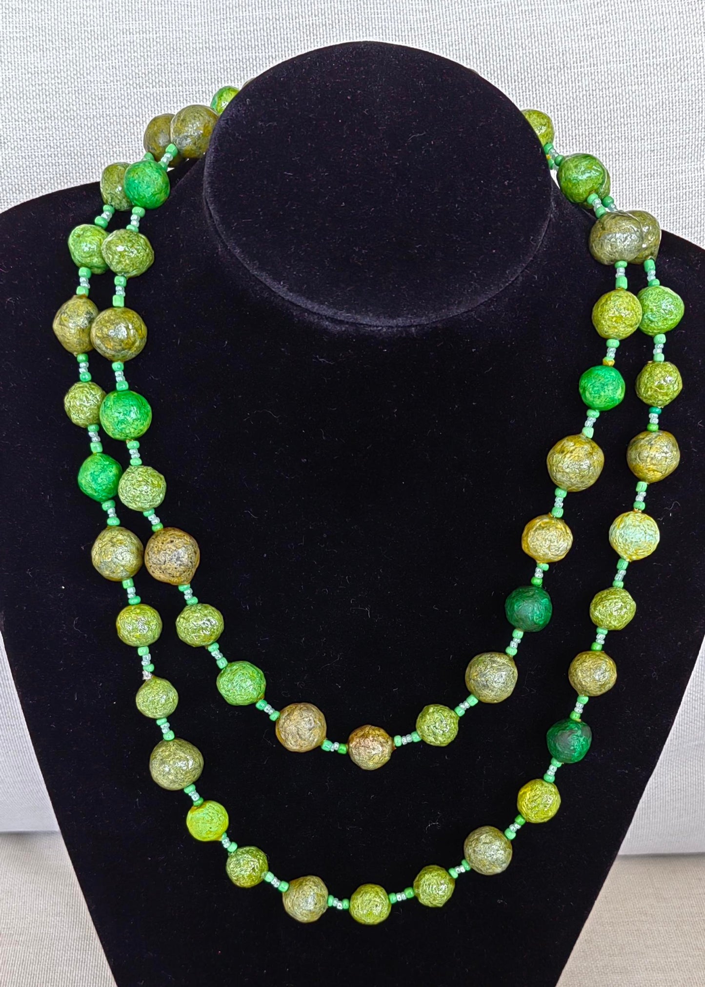 Paper Mache Beaded Necklace - Green