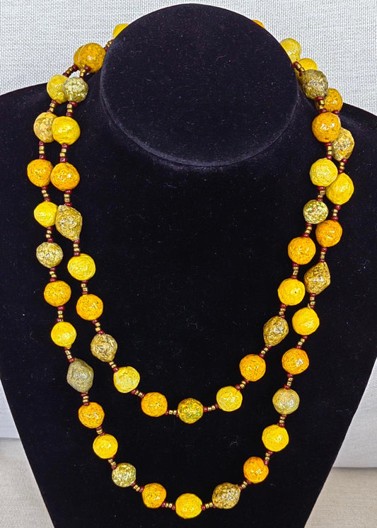 Paper Mache Beaded Necklace - Yellow