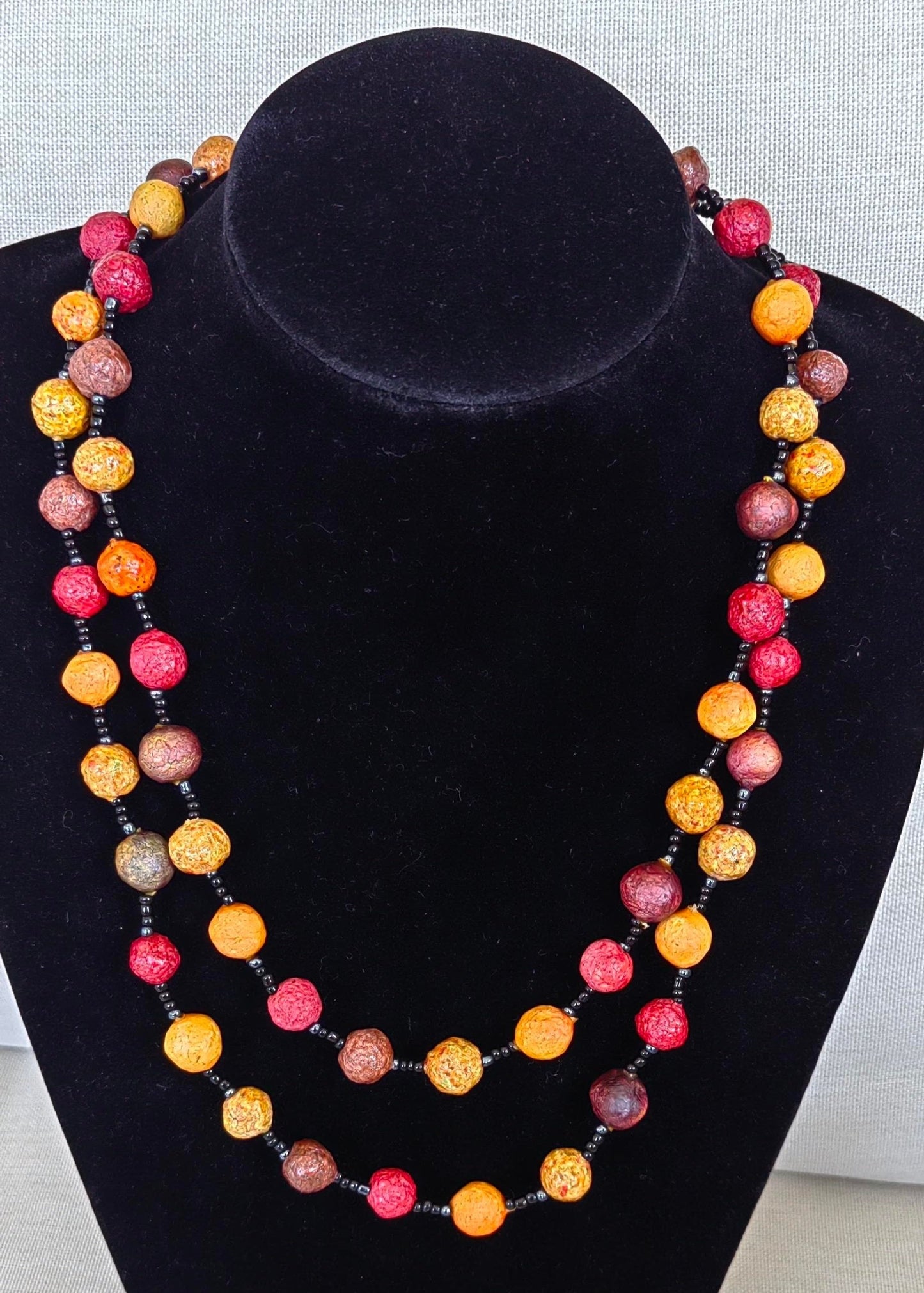 Paper Mache Beaded Necklace - Mixed (Orange - Pink)