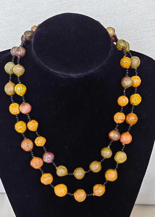 Paper Mache Beaded Necklace - Mixed (Brown - Orange)