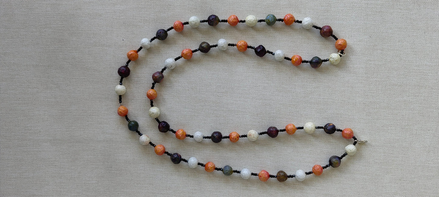 Paper Mache Beaded Necklace - Mixed (Peach - Purple - White)